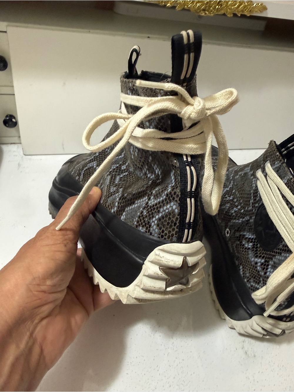 CONVERSE Womens Black Snakeskin Platform Ankle Sneakers - Picture 7 of 16